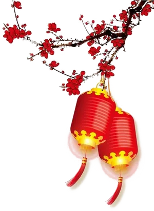 Chinese New Year Lanterns Branch PNG Image