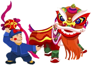 Chinese New Year Lion Dance Celebration PNG Image