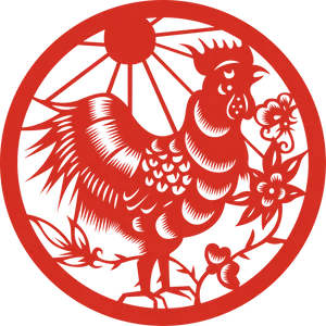 Chinese New Year Rooster Papercut PNG Image