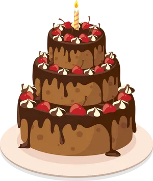 Chocolate Cherry Layer Cake Illustration PNG Image