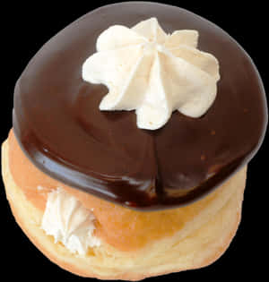 Chocolate Frosted Cream Filled Donut PNG image with transparent background