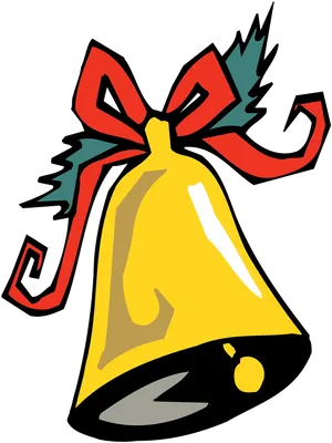 Christmas Bell With Red Ribbon Illustration PNG Image