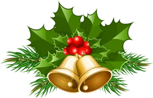 Christmas Bells Holly Berries Clipart PNG Image