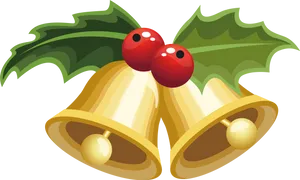 Christmas Bells Holly Decoration PNG Image