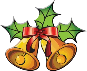 Christmas Bellswith Hollyand Red Ribbon PNG Image