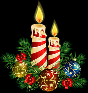 Christmas Candlesand Ornaments PNG image with transparent background