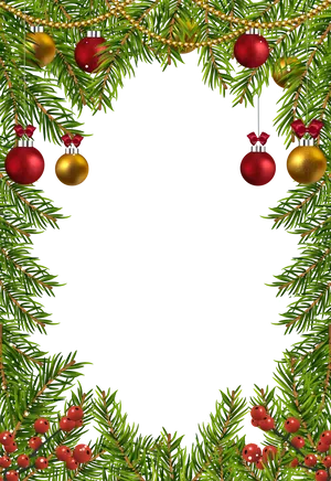 Christmas Fir Tree Ornaments Border Design PNG Image