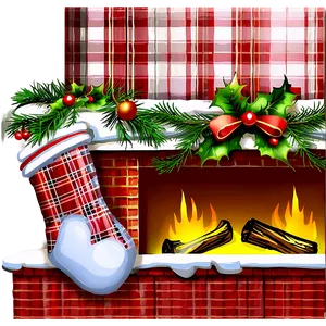 Christmas Fireplace With Plaid Decor Png Xbk43 PNG Image