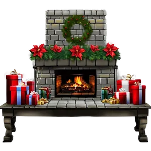 Christmas Fireplace With Poinsettias Png 62 PNG Image