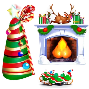 Christmas Fireplace With Reindeer Png Gmi58 PNG Image