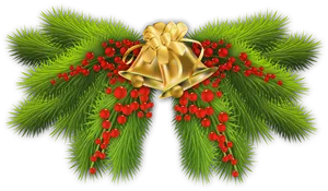 Christmas Pineand Bells Decoration PNG Image