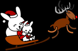 Christmas Reindeerand Bunnies Sleigh Ride PNG image with transparent background