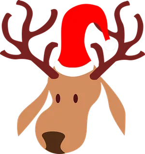 Christmas Reindeerwith Santa Hat PNG Image