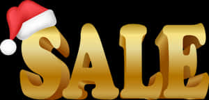 Christmas Sale Golden Text Santa Hat PNG