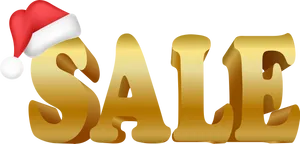 Christmas Sale Golden Text Santa Hat PNG Image