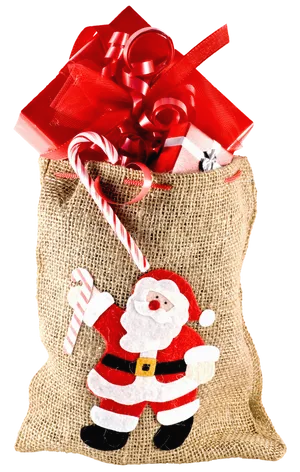 Christmas Santa Sackwith Giftsand Candy Cane.png PNG Image