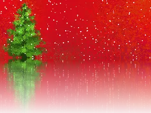 Christmas_ Tree_ Snowfall_ Red_ Background.jpg PNG Image