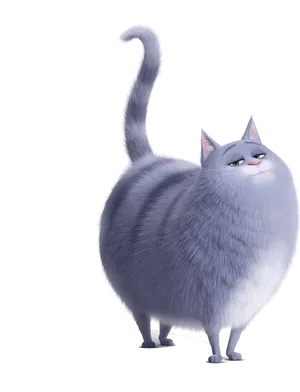 Chubby Blue Cat Cartoon PNG Image