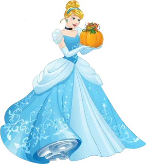 Cinderella Holding Pumpkin Fall Theme.png PNG Image