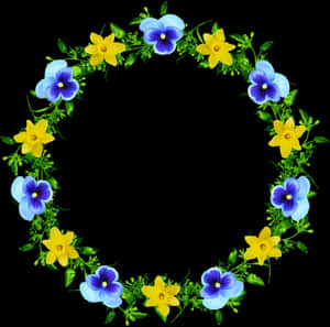 Circular Floral Frame Yellow Blue Flowers PNG image with transparent background