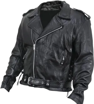 Classic Black Leather Biker Jacket PNG Image