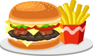 Classic Burgerand Fries PNG Image