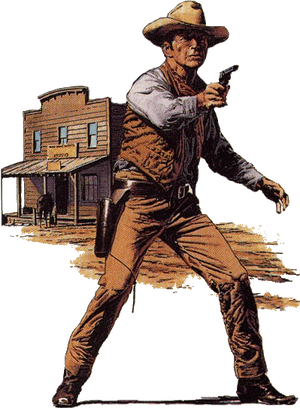 Classic Cowboy Duel Scene PNG image with transparent background