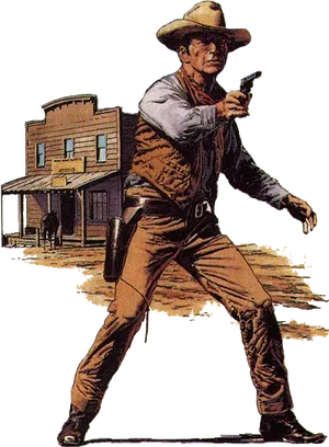 Classic Cowboy Duel Scene PNG Image