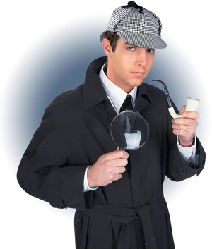 Classic Detectivewith Magnifying Glassand Pipe PNG Image