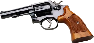 Classic Revolver Wooden Grip PNG Image