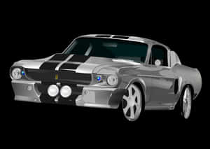 Classic Silver Mustang Shelby G T500 Illustration PNG image with transparent background