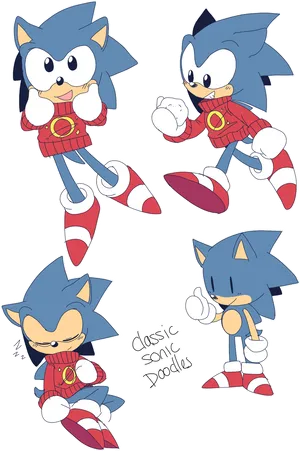 Classic Sonic Doodles Illustration PNG Image