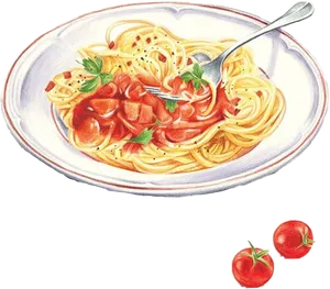 Classic Spaghetti Pomodoro Illustration PNG Image