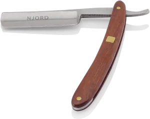 Classic Straight Razorwith Wooden Handle PNG Image