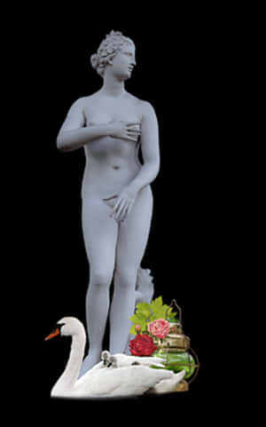 Classical Statuewith Swanand Flowers PNG image with transparent background