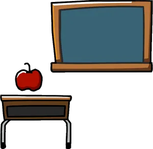 Classroom Blackboardand Deskwith Apple PNG Image