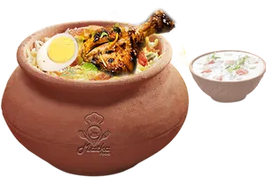 Clay Pot Chicken Biryaniwith Raita PNG Image