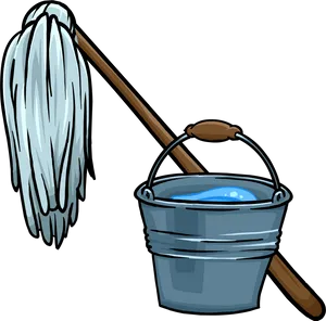 Cleaning Mopand Bucket Cartoon PNG Image