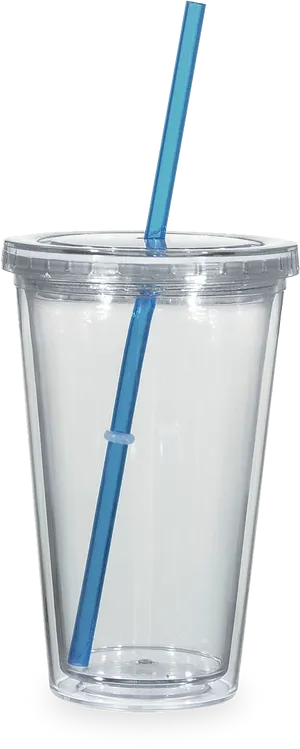 Clear Plastic Tumblerwith Blue Straw PNG Image