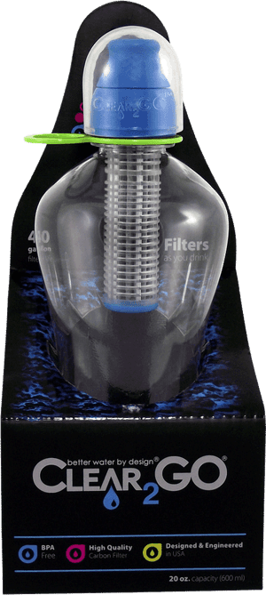 Clear2 Go Water Bottlewith Filter Packaging PNG image with transparent background