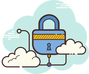 Cloud Security Padlock Illustration PNG Image