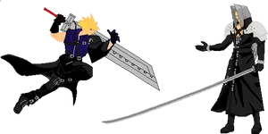 Cloudvs Sephiroth Pixel Art Duel PNG Image