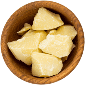 Cocoa Butter Chunksin Wooden Bowl PNG image with transparent background