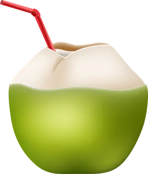 Coconut Drink With Straw PNG Image