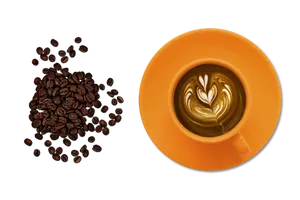 Coffee Beansand Latte Art PNG Image