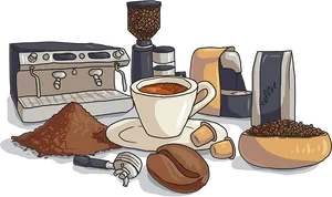 Coffee Making Essentials Illustration PNG Image