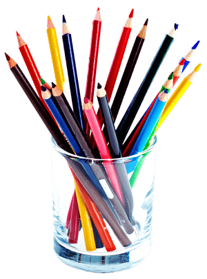 Colored Pencilsin Glass Container PNG image with transparent background