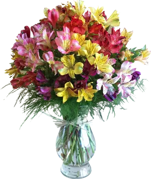 Colorful_ Alstroemeria_ Bouquet_in_ Glass_ Vase PNG Image