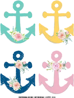 Colorful Anchorswith Floral Decorations PNG Image