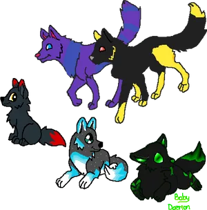 Colorful_ Animated_ Wolves PNG Image